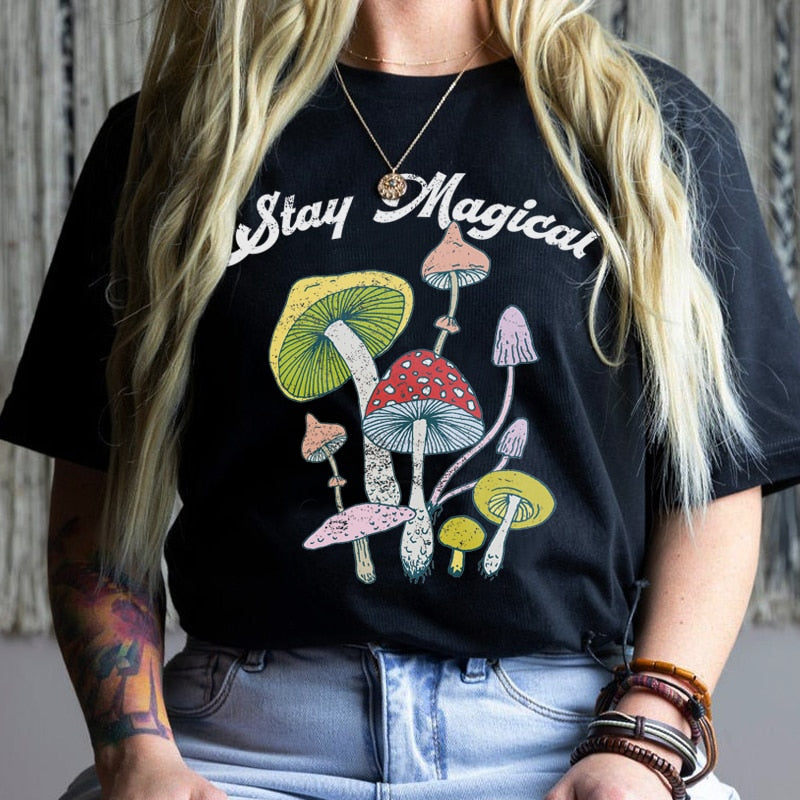 Vintage Fashion Mushroom Print T-Shirt