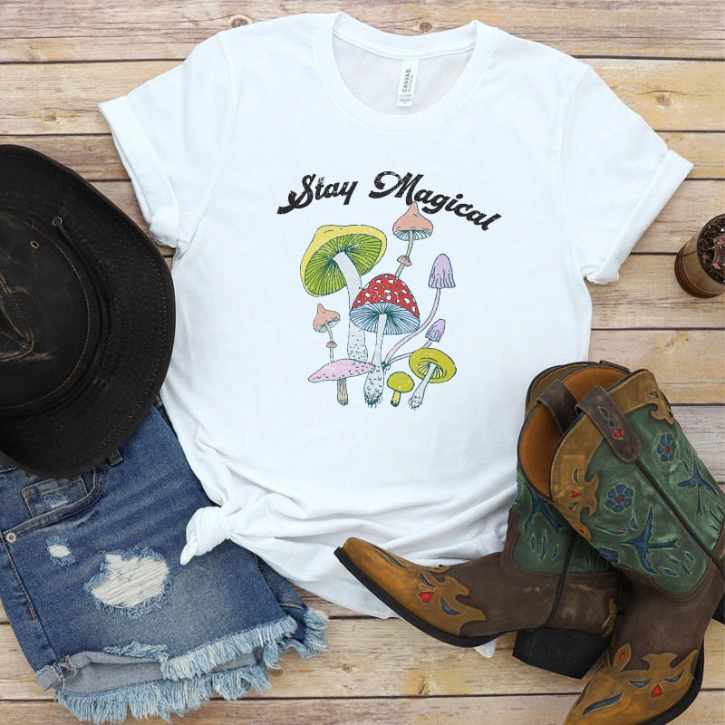 Vintage Fashion Mushroom Print T-Shirt