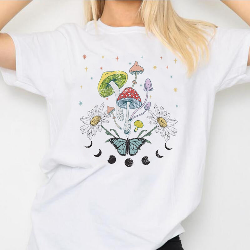 Vintage Fashion Mushroom Print T-Shirt