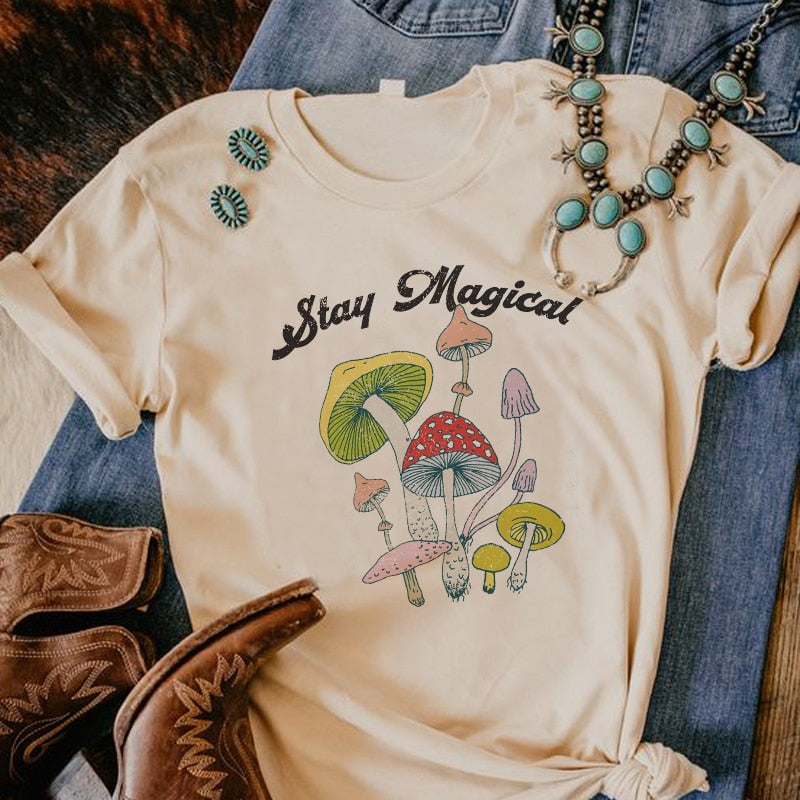 Vintage Fashion Mushroom Print T-Shirt