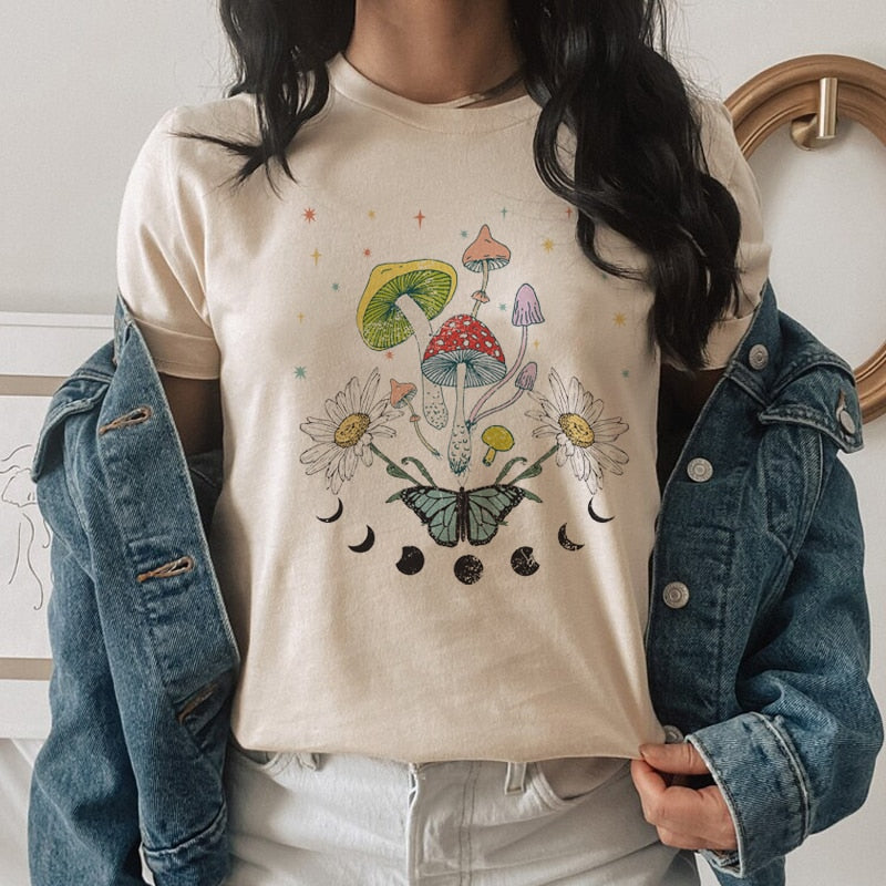 Vintage Fashion Mushroom Print T-Shirt