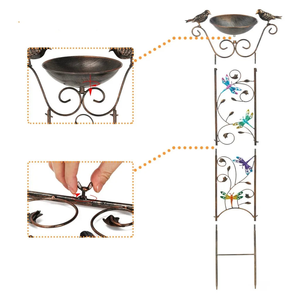 Outdoor Metal Garden Trellis with Bird Bath