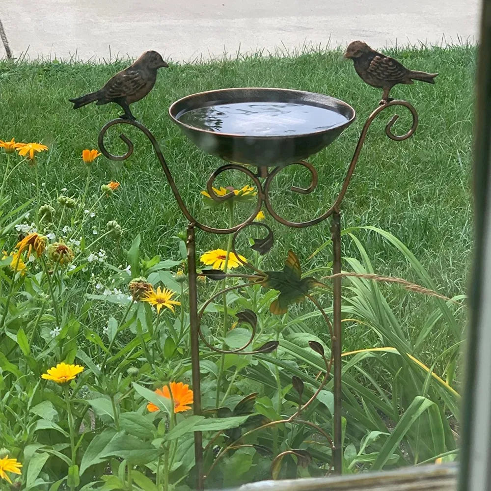 Outdoor Metal Garden Trellis with Bird Bath