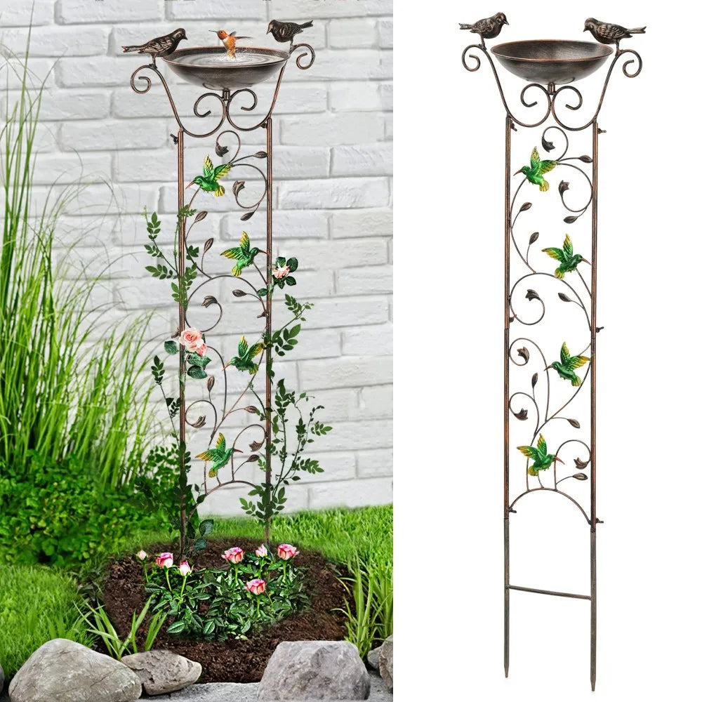 Outdoor Metal Garden Trellis with Bird Bath