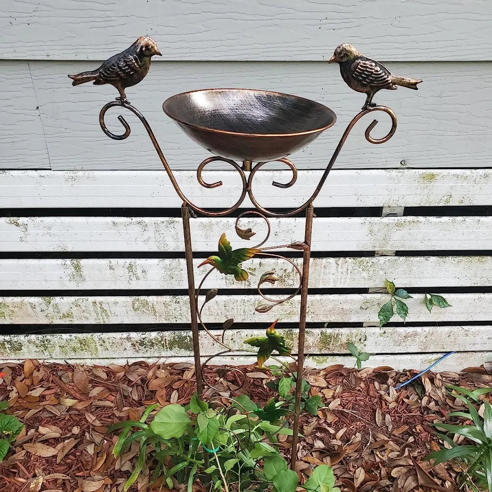 Outdoor Metal Garden Trellis with Bird Bath