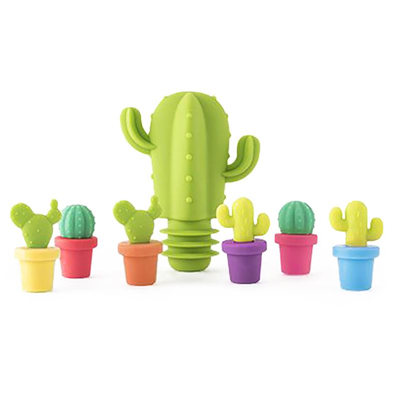 Silicone Cactus Wine Glass Marker Charms & Bottle Stopper