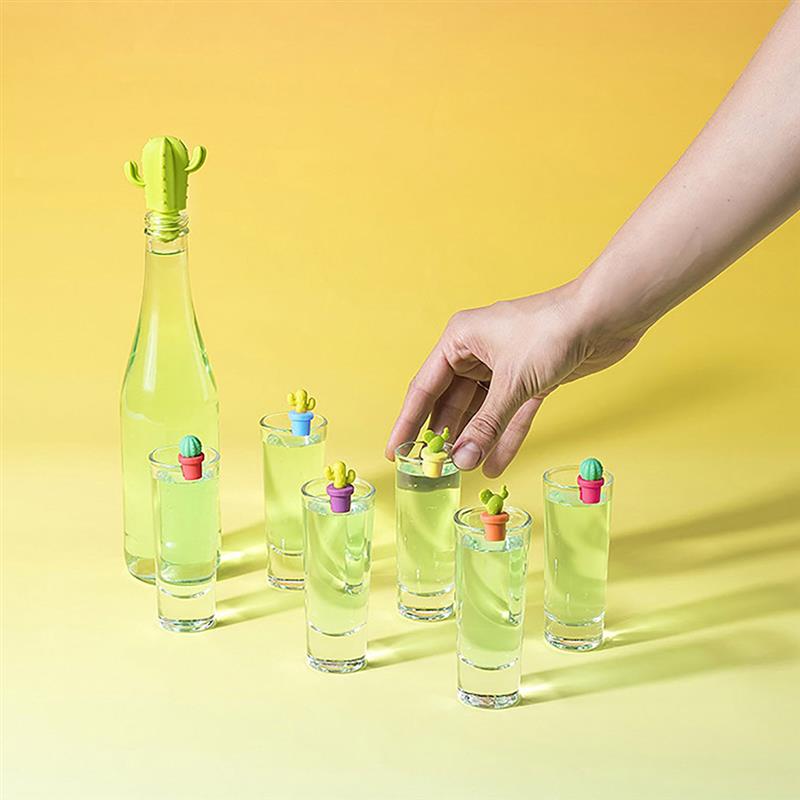 Silicone Cactus Wine Glass Marker Charms & Bottle Stopper