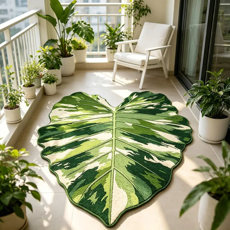 Variegated Monstera Leaf Rug