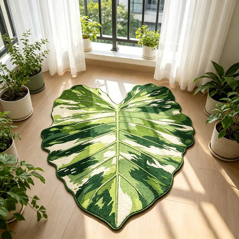 Variegated Monstera Leaf Rug